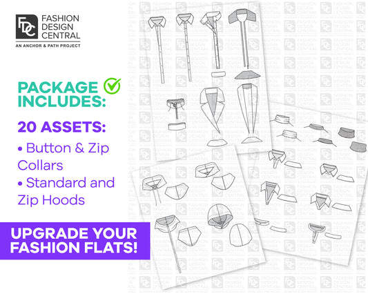 20 Collars & Hoods for Adobe Illustrator | Professional Bundle for Fashion Flats