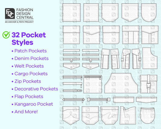 32 Pocket Styles for Adobe Illustrator | Professional Pocket Bundle