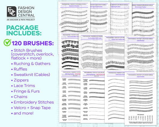 120 Professional Adobe Illustrator Brushes for Fashion Design | For Fashion Flats & Tech Packs