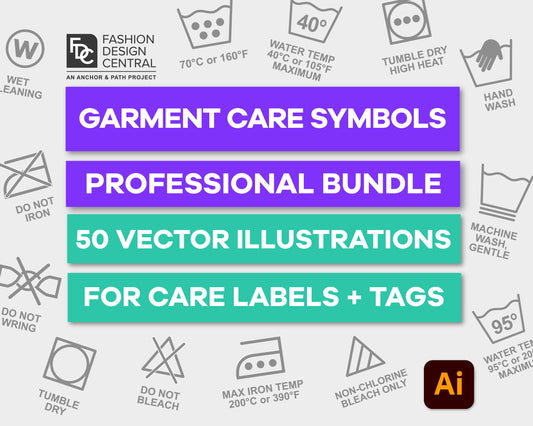 Garment Care Symbols Bundle | 50 Professional Symbols for Garment Care Labels and Tags