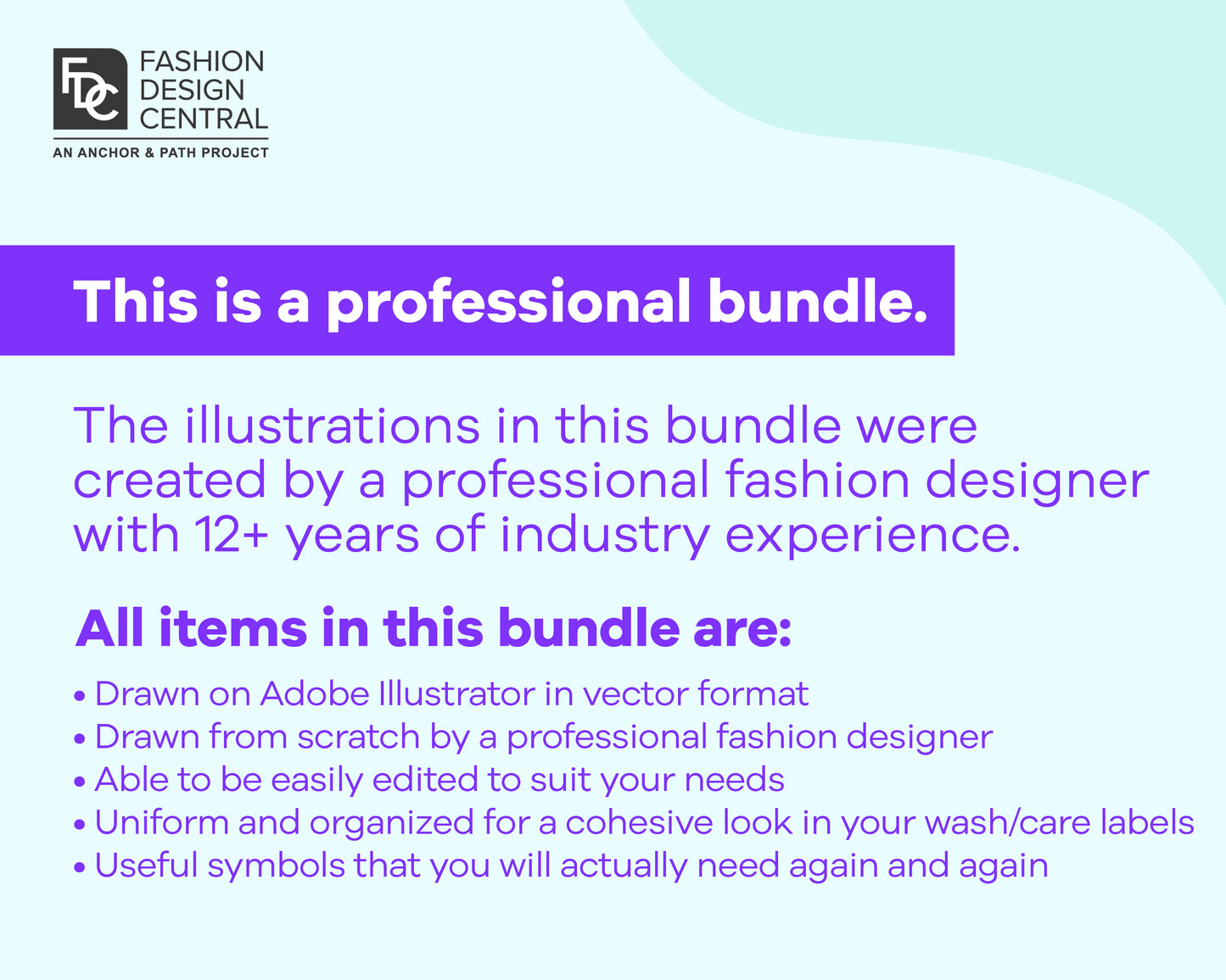 Garment Care Symbols Bundle | 50 Professional Symbols for Garment Care Labels and Tags