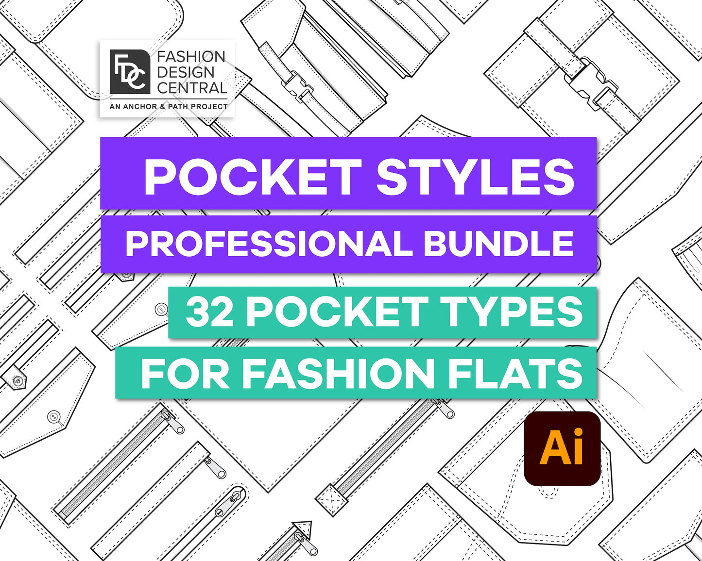 32 Pocket Styles for Adobe Illustrator | Professional Pocket Bundle