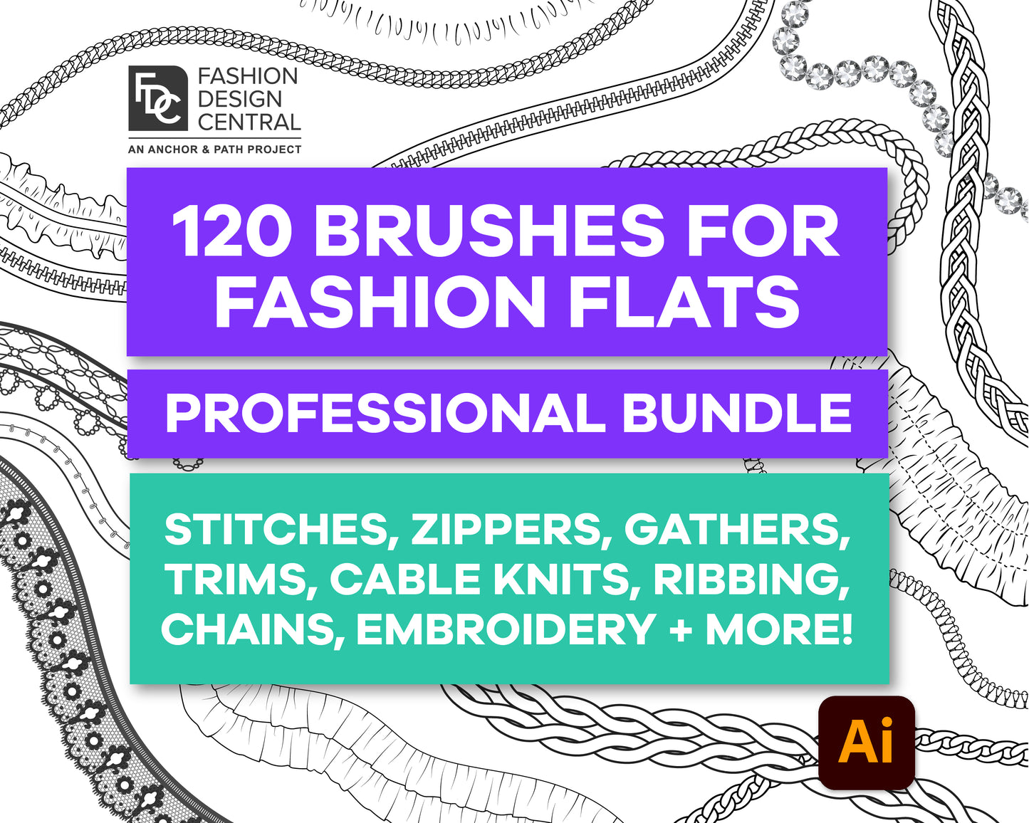 120 Professional Adobe Illustrator Brushes for Fashion Design | For Fashion Flats & Tech Packs