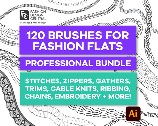 120 Professional Adobe Illustrator Brushes for Fashion Design | For Fashion Flats & Tech Packs