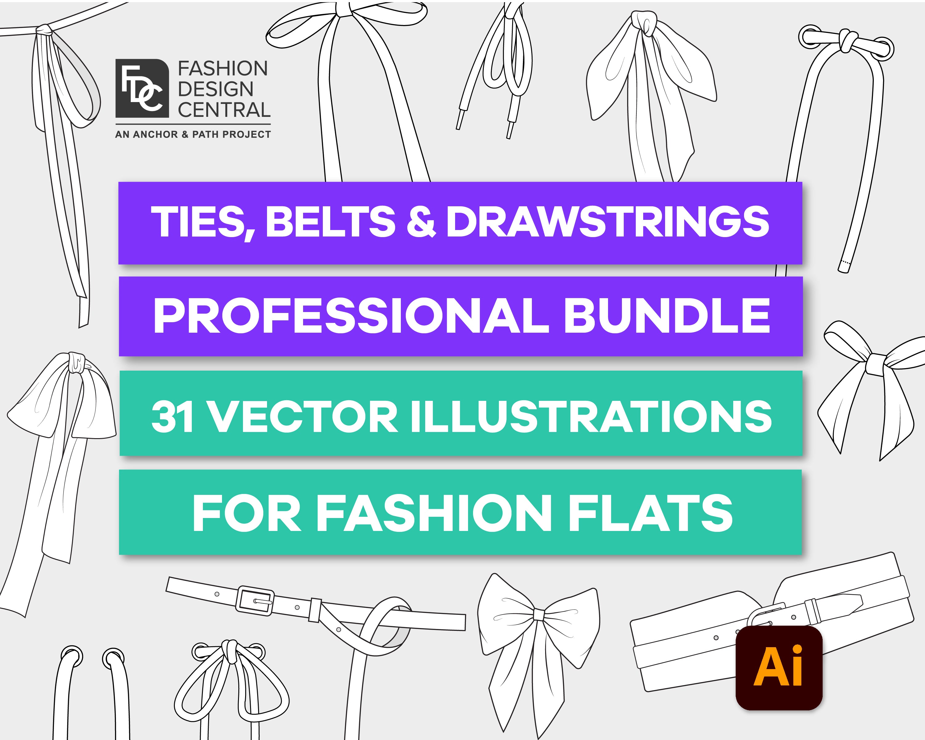 31 Ties, Drawstrings & Belts for Adobe Illustrator | Professional Bund ...