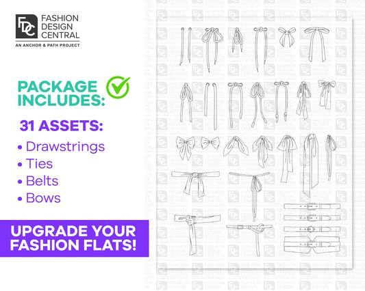 31 Ties, Drawstrings & Belts for Adobe Illustrator | Professional Bundle for Fashion Flats