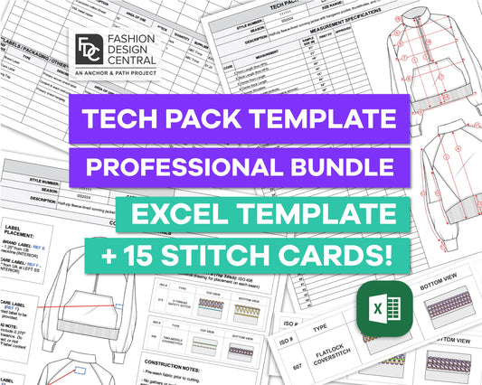 Excel Tech Pack Template for Fashion Designers | Includes Bonus Stitch Cards